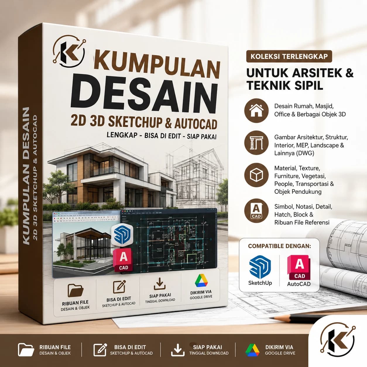 Koleksi Desain AutoCAD & SketchUp – DWG dan Object Siap Edit