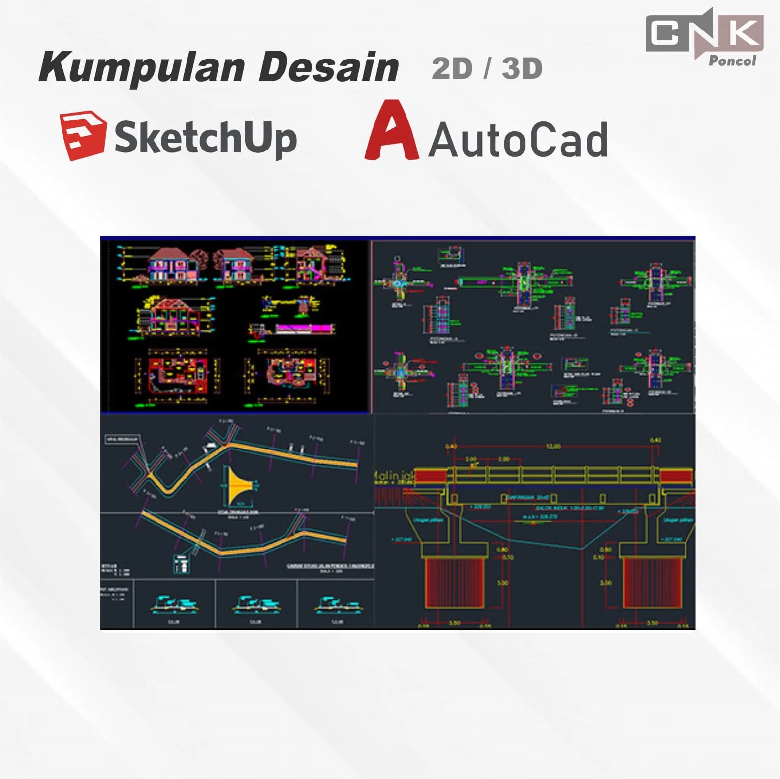 Koleksi Desain AutoCAD & SketchUp – DWG dan Object Siap Edit gambar 2